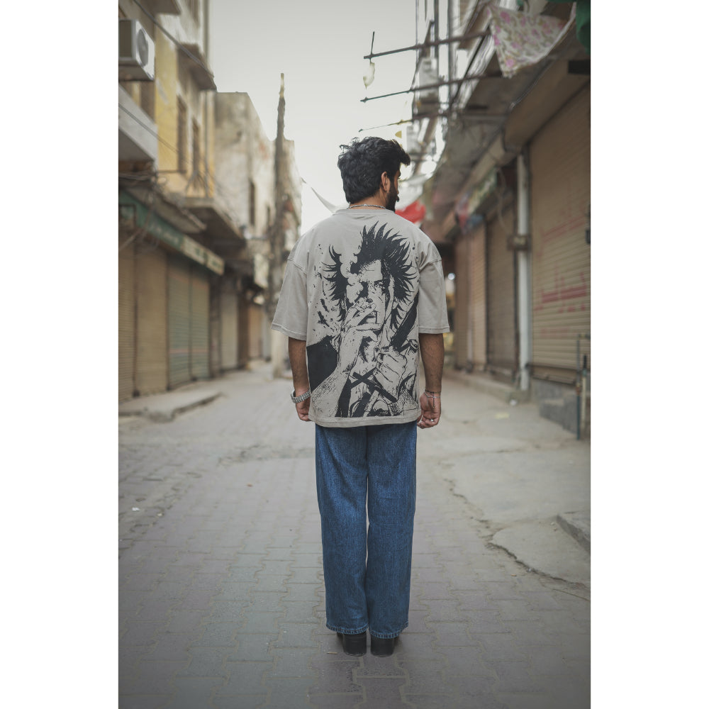 ZAARAIN Yami Sukehiro Anime T-Shirt Men's Beige Oversized Graphic Tee Streetwear