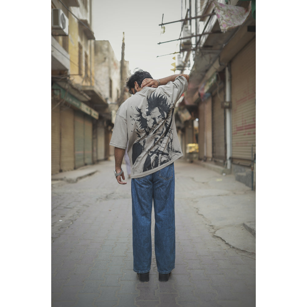 ZAARAIN Yami Sukehiro Anime T-Shirt Men's Beige Oversized Graphic Tee Streetwear