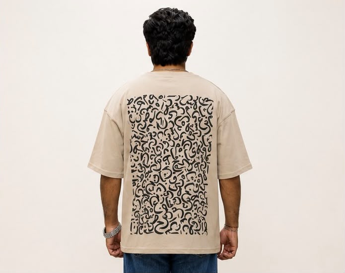 ZAARAIN Oversized Urdu Calligraphy T-Shirt Men's Beige Drop Shoulder Streetwear