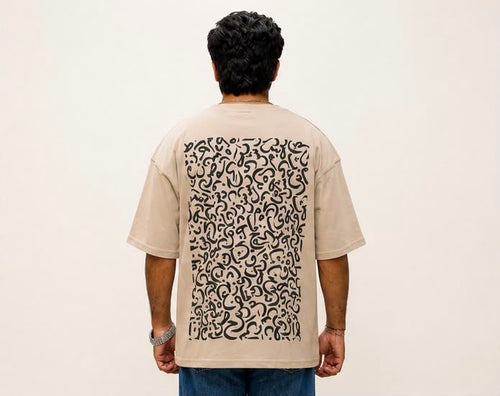 ZAARAIN Oversized Urdu Calligraphy T-Shirt Men's Beige Drop Shoulder Streetwear
