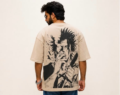 ZAARAIN Yami Sukehiro Anime T-Shirt Men's Beige Oversized Graphic Tee Streetwear